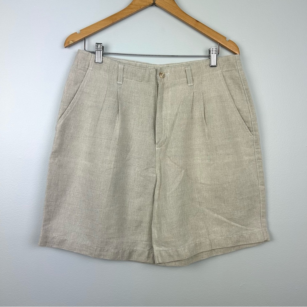 VTG Northern Reflections high waisted linen blend pleated shorts size 13/14 8”